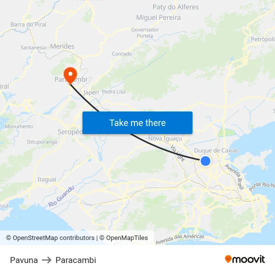 Pavuna to Paracambi map