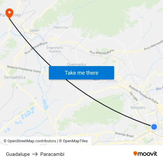 Guadalupe to Paracambi map