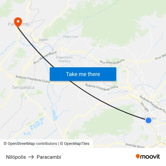Nilópolis to Paracambi map