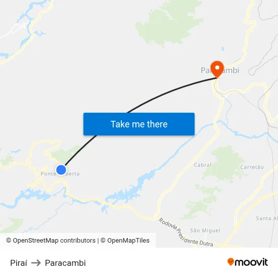 Piraí to Paracambi map