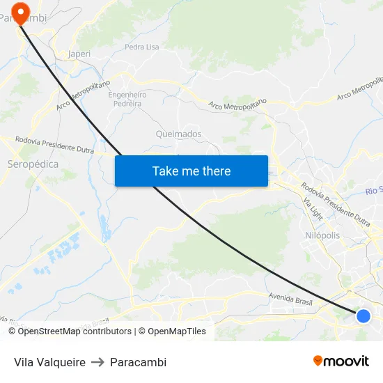 Vila Valqueire to Paracambi map