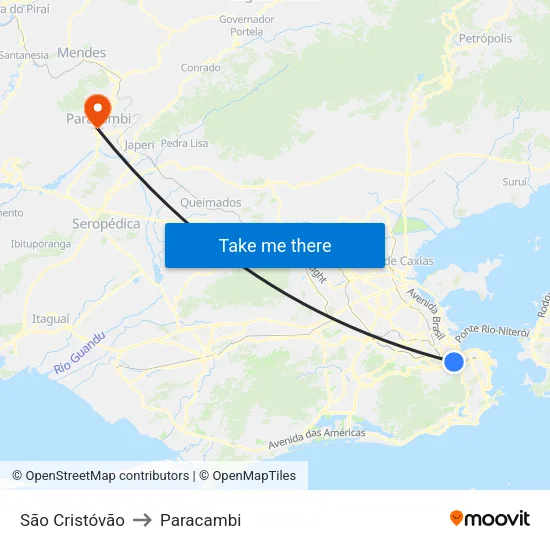 São Cristóvão to Paracambi map