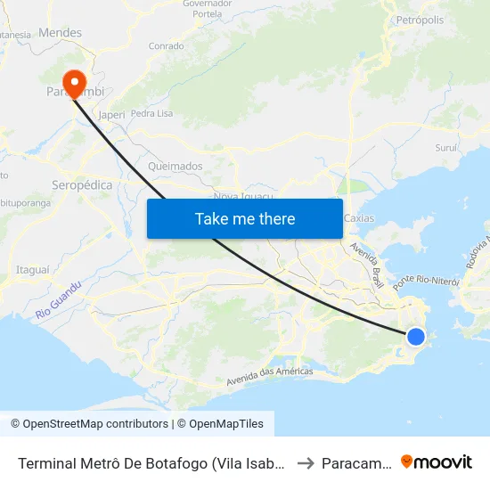 Terminal Metrô De Botafogo (Vila Isabel) to Paracambi map