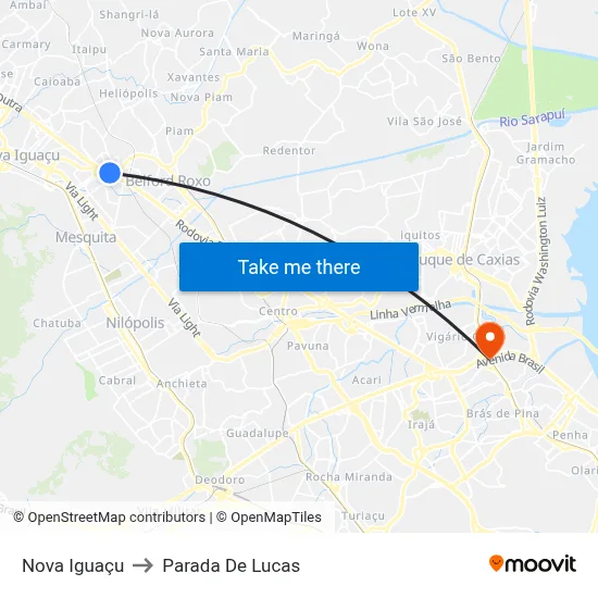 Nova Iguaçu to Parada De Lucas map