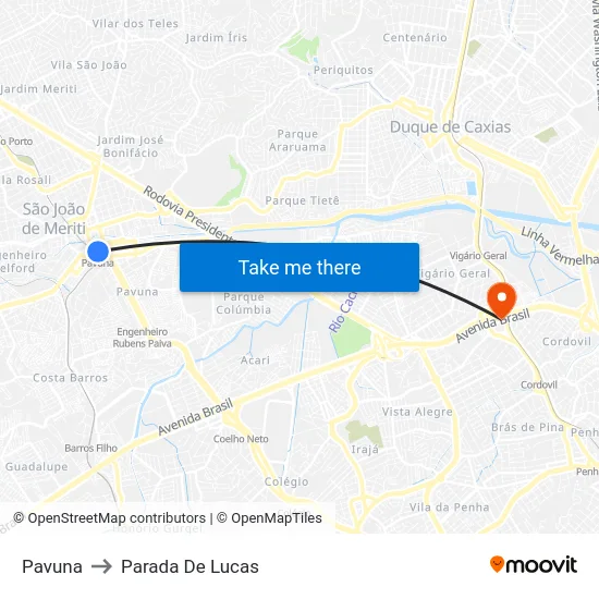 Pavuna to Parada De Lucas map