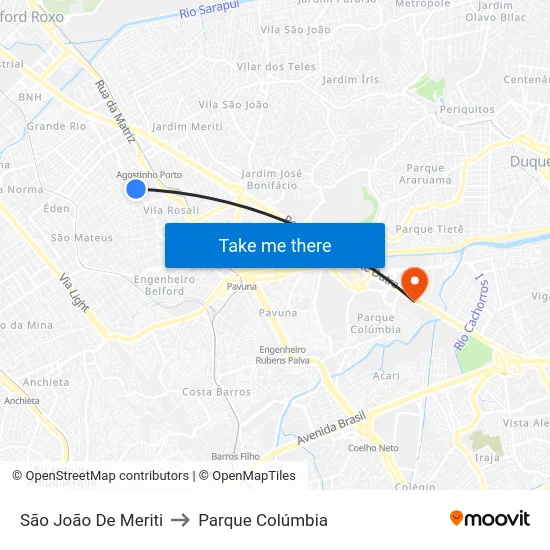 São João De Meriti to Parque Colúmbia map