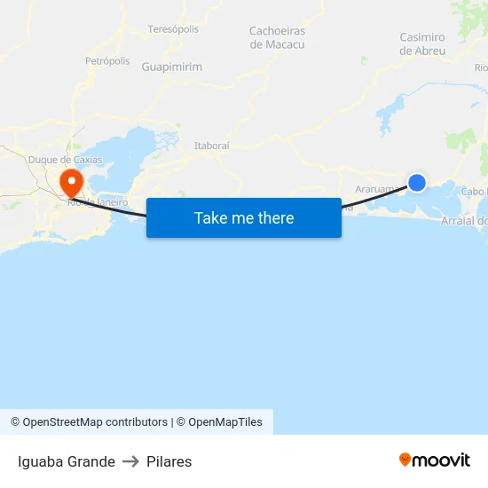 Iguaba Grande to Pilares map