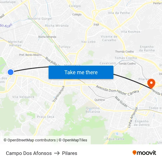 Campo Dos Afonsos to Pilares map