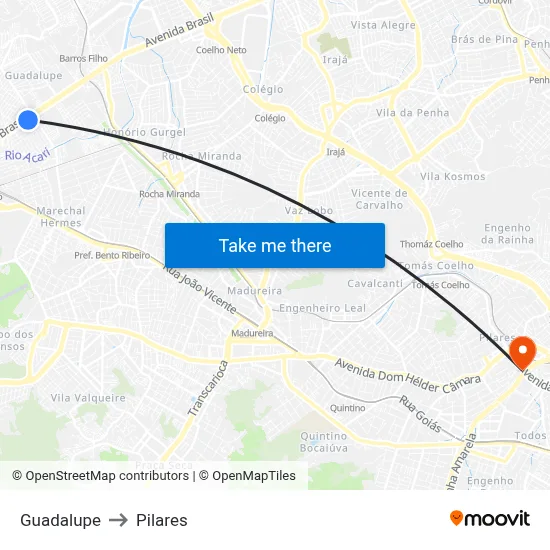 Guadalupe to Pilares map