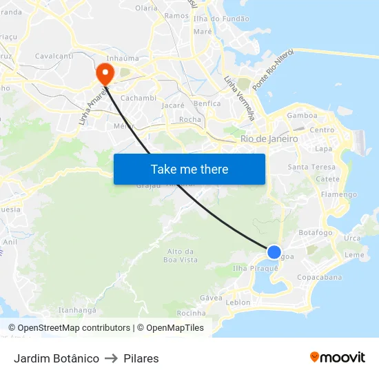 Jardim Botânico to Pilares map