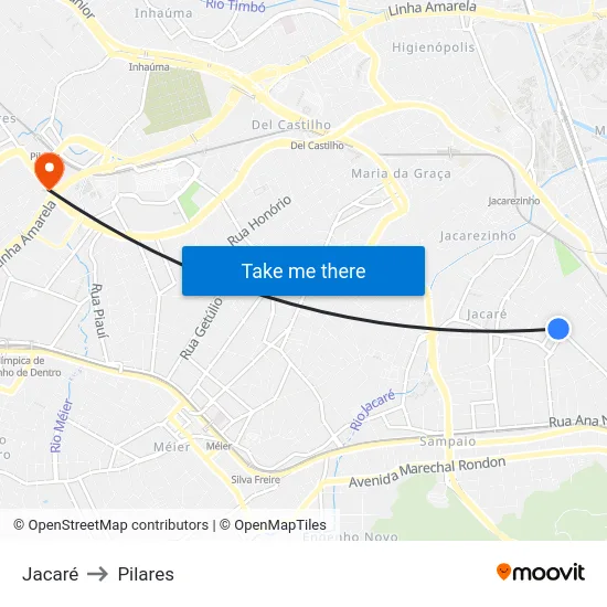 Jacaré to Pilares map