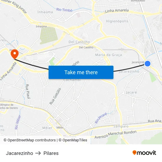 Jacarezinho to Pilares map