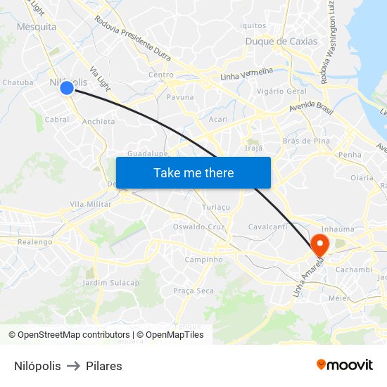 Nilópolis to Pilares map