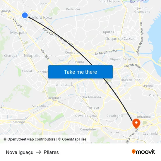 Nova Iguaçu to Pilares map