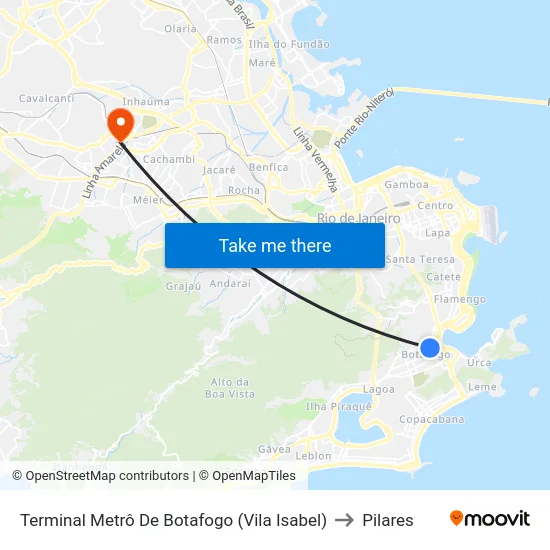 Terminal Metrô De Botafogo (Vila Isabel) to Pilares map
