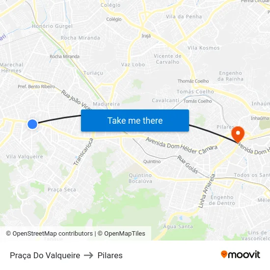 Praça Do Valqueire to Pilares map