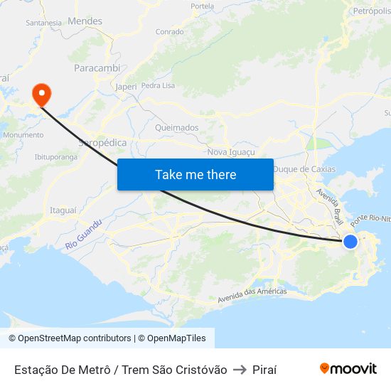 Estação De Metrô / Trem São Cristóvão to Piraí map