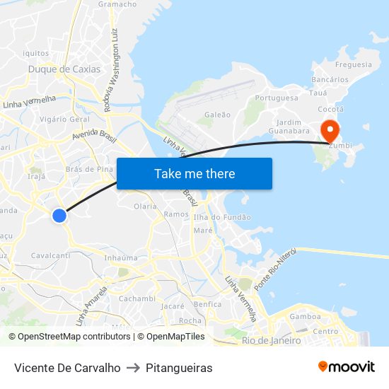 Vicente De Carvalho to Pitangueiras map