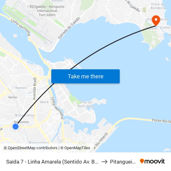 Saída 7 - Linha Amarela (Sentido Av. Brasil) to Pitangueiras map