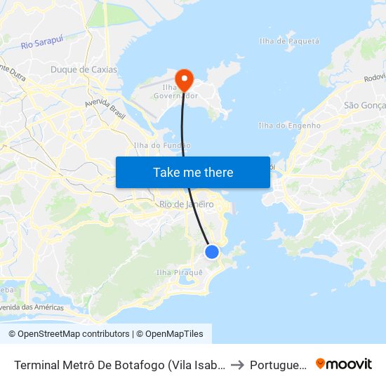 Terminal Metrô De Botafogo (Vila Isabel) to Portuguesa map