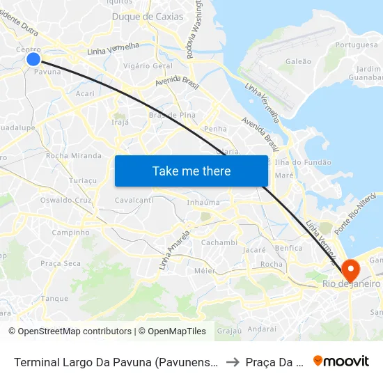 Terminal Largo Da Pavuna (Pavunense - Linhas Via Av. Brasil) to Praça Da Bandeira map