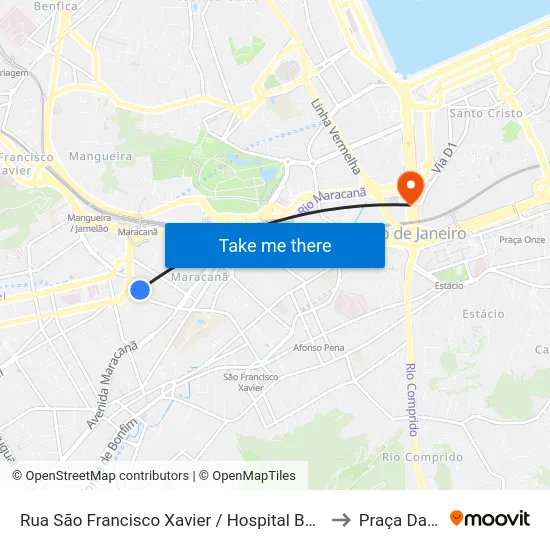 Rua São Francisco Xavier / Hospital Badim (Via Avenida Maracanã) to Praça Da Bandeira map