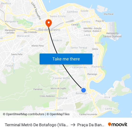 Terminal Metrô De Botafogo (Vila Isabel) to Praça Da Bandeira map