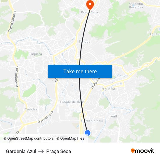 Gardênia Azul to Praça Seca map