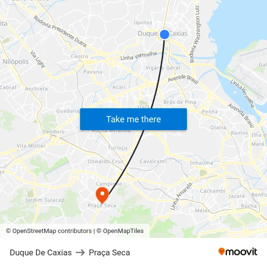 Duque De Caxias to Praça Seca map