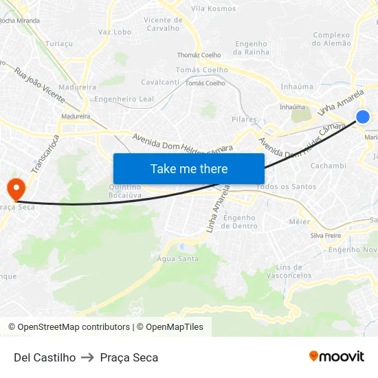 Del Castilho to Praça Seca map