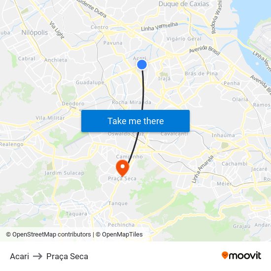 Acari to Praça Seca map