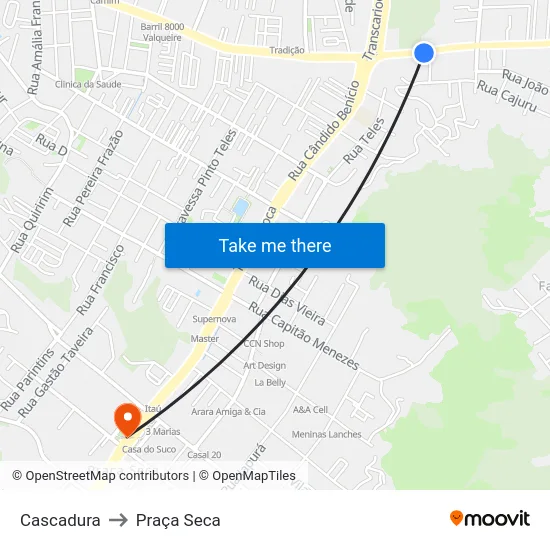 Cascadura to Praça Seca map