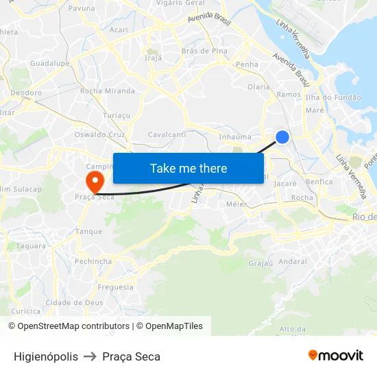 Higienópolis to Praça Seca map