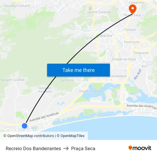 Recreio Dos Bandeirantes to Praça Seca map