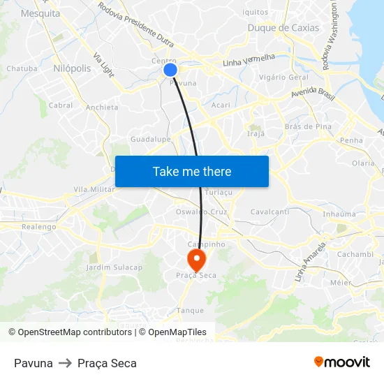 Pavuna to Praça Seca map