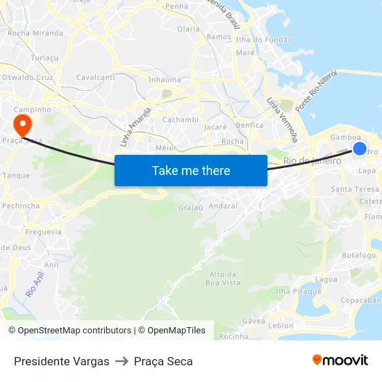 Presidente Vargas to Praça Seca map