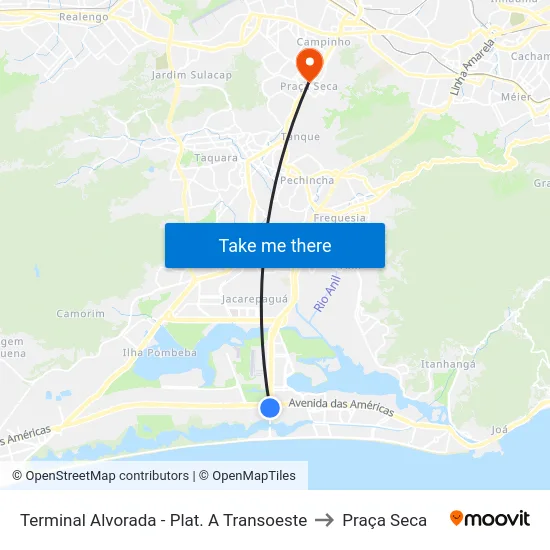 Terminal Alvorada - Plat. A Transoeste to Praça Seca map