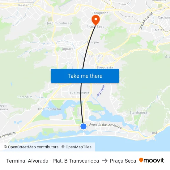 Terminal Alvorada - Plat. B Transcarioca to Praça Seca map