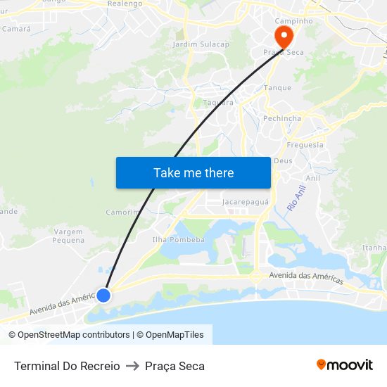 Terminal Do Recreio to Praça Seca map