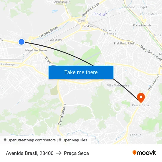 Avenida Brasil, 28400 to Praça Seca map