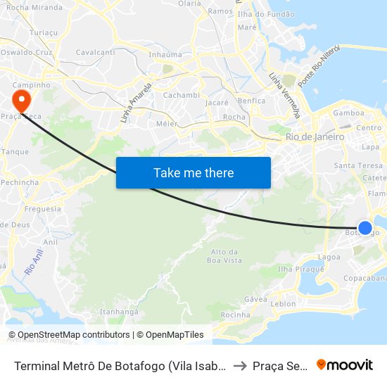 Terminal Metrô De Botafogo (Vila Isabel) to Praça Seca map