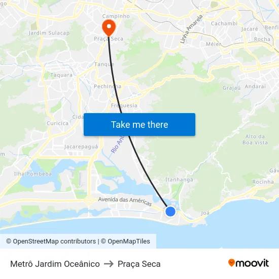 Metrô Jardim Oceânico to Praça Seca map