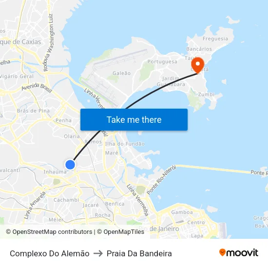 Complexo Do Alemão to Praia Da Bandeira map