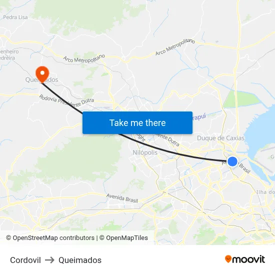 Cordovil to Queimados map