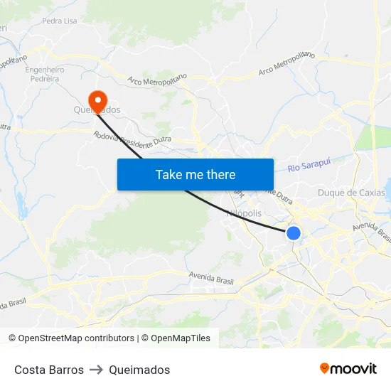 Costa Barros to Queimados map