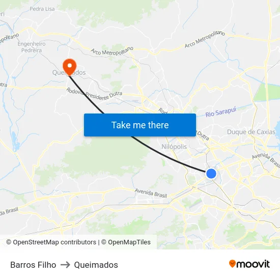 Barros Filho to Queimados map