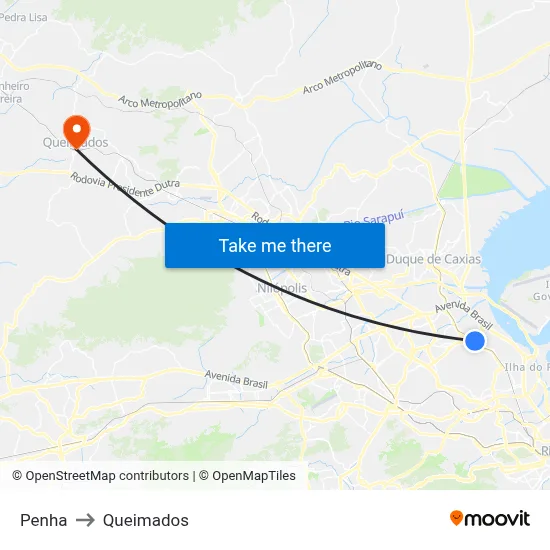 Penha to Queimados map