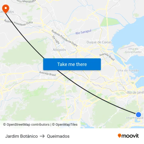 Jardim Botânico to Queimados map