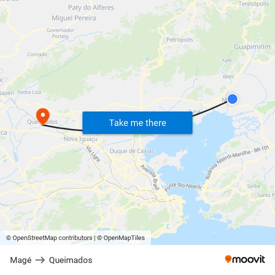 Magé to Queimados map