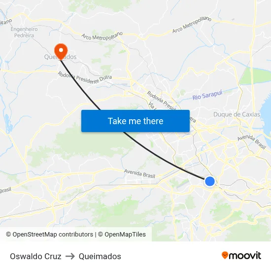 Oswaldo Cruz to Queimados map